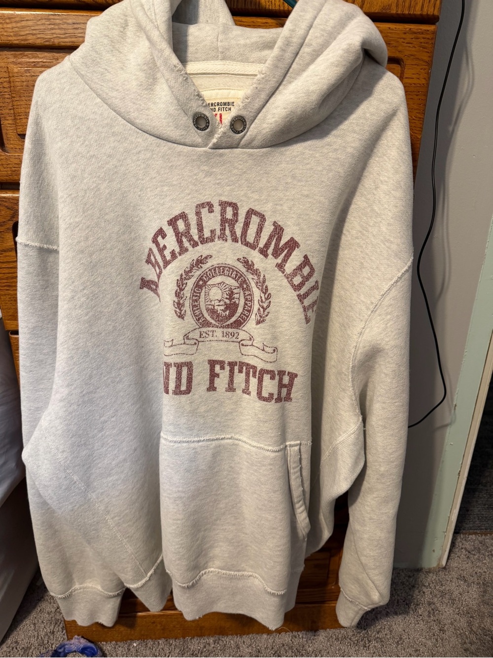 Abercrombie & Fitch Heather Gray Hoodie with Maroon Crest